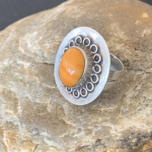 Native American Imported Sterling Silver Orange Spiny Oyster Ring | Sz 6 | Handmade | 10413
