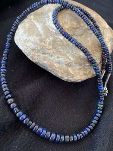 Native American Women's Black Fire Opal Bead Necklace | Sterling Silver | 20" | 00979