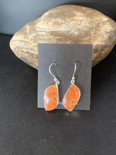 Native American Orange Apple Coral Earrings | Sterling Silver | 1" | 14095