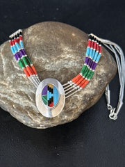 Multi-Color Liquid Silver Heishi 5-Strand Necklace | Sterling Silver Pendant | 14825