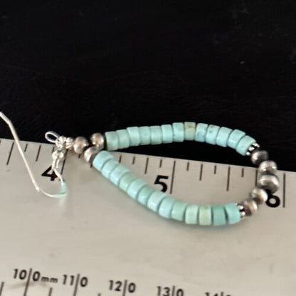 Navajo Blue Turquoise Heishi Dangle Earrings | Sterling Silver | 2" | Authentic Native American Handmade | 14363