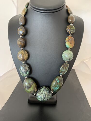 Navajo Graduated Sterling Silver Natural Blue Nugget Turquoise Necklace | Authentic Native American | 22" | 00622