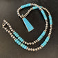 Navajo Blue Turquoise Inlay Pendant Necklace | Sterling Silver | Authentic Native American Handmade | 13866