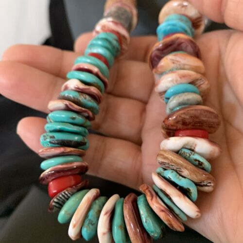 Navajo Turquoise Spiny Oyster Coral Lapis Necklace | Sterling Silver | 24" | Authentic Native American Handmade | 11870