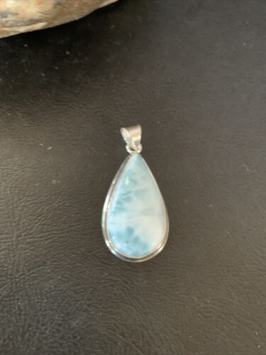 Navajo Sterling Beads Necklace with Blue Larimar Pendant | Authentic Native American Handmade | 10829