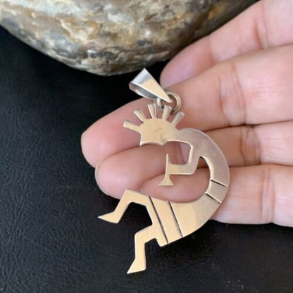 Navajo Kokopelli Pendant | Stamped Sterling Silver | 2.25" | Authentic Native American Handmade | 13682 - Masha USA