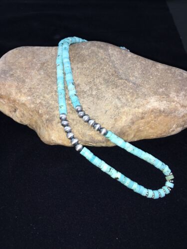 Navajo Blue Turquoise Heishi Bead Necklace | Sterling Silver | Authentic Native American Handmade | 20" | 1815