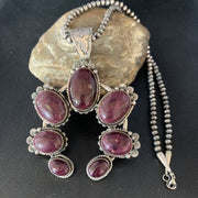 Navajo Purple Spiny Oyster Pendant Necklace | Sterling Silver Naja | Authentic Native American Handmade | 13989