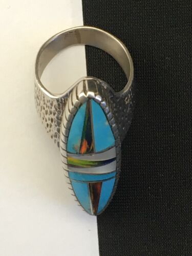 Navajo Multi-Color Opal & Turquoise Inlay Ring | Sterling Silver | Sz 8 | Authentic Native American Handmade | 1611