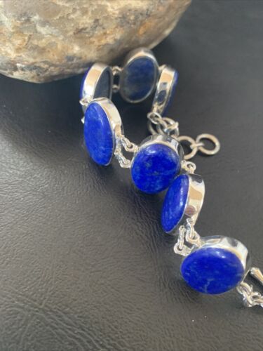 Navajo Blue Lapis Lazuli Link Bracelet | Sterling Silver | 8" | Authentic Native American Handmade | 11653