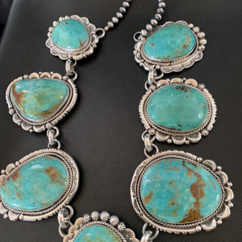 Navajo Royston Turquoise Choker Necklace | Sterling Silver | Authentic Native American Handmade | 11600