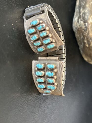 Authentic Navajo Men's Blue Turquoise Wristwatch | Sterling Silver Tips | Native American Jewelry | 14758 - Masha USA
