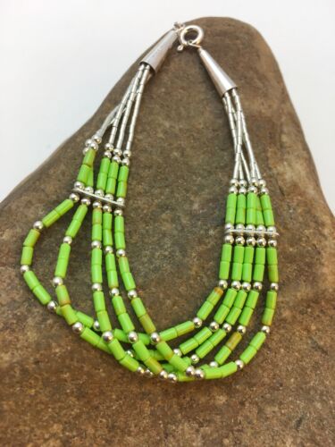 Handmade Liquid Silver Green Gaspeite Heishi Bracelet | Sterling Silver | 5-Strand | 7" | 13606