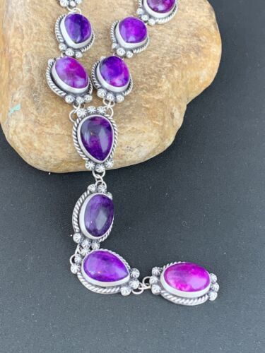Navajo Sugilite Lariat Necklace | Sterling Silver Pendant | 23" | Authentic Native American Jewelry | 1153