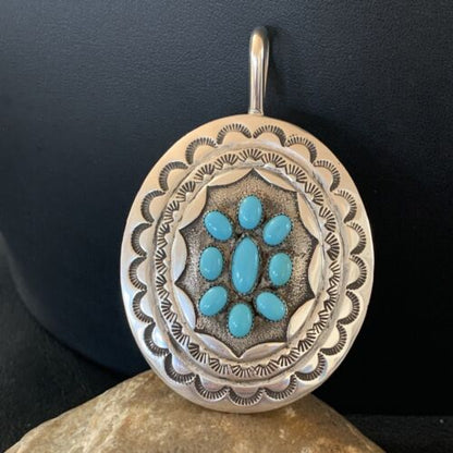Navajo Blue Turquoise Cluster Pendant | Sterling Silver | 3" | Authentic Native American Handmade | 2105