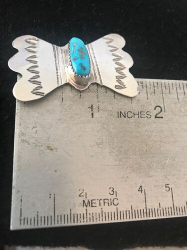 Kingman Turquoise Pin | Navajo Sterling Silver | Authentic Native American | 8666