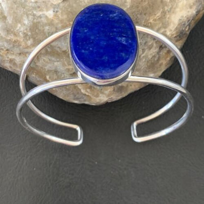 Minimalist Women's Blue Lapis Lazuli Cuff Wire Bracelet | Sterling Silver | 12871