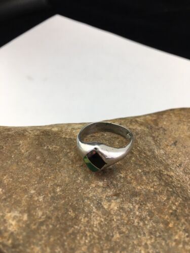 Navajo Black Opal & Turquoise Inlay Ring | Sterling Silver | Sz 6 | Authentic Native American Handmade | 1713