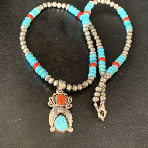 Navajo Sterling Turquoise Onyx Multi-Color Inlay Pendant | Southwestern Necklace | 21" | 13838