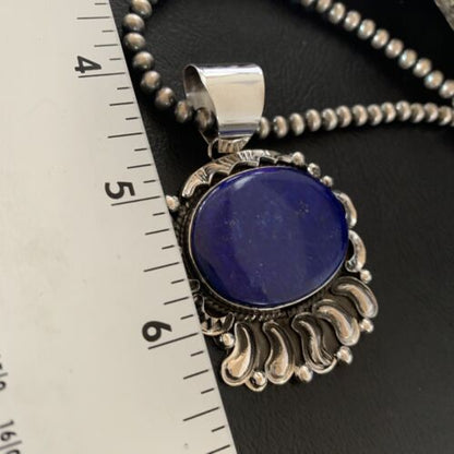 Native American Blue Lapis Pendant Necklace | Navajo Sterling Silver | Authentic Handmade | 14114