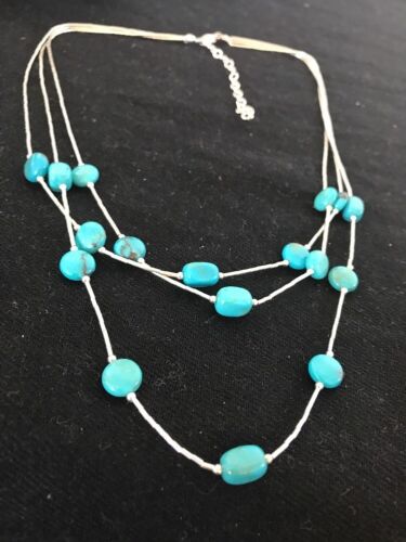 Turquoise Liquid Heishi 3 Strand Necklace | Graduated Sterling Tube | Authentic Native American Handmade | 3695