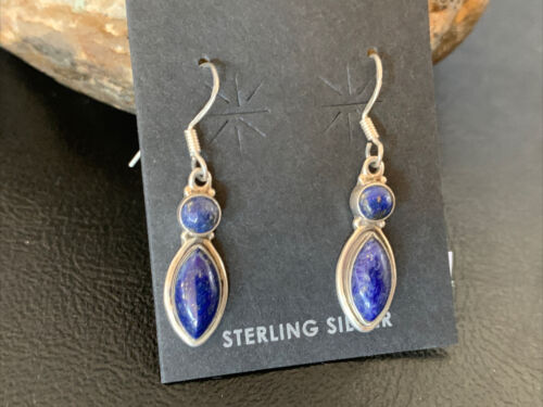 Navajo Lapis Lazuli Multi-Stone Dangle Drop Earrings | Sterling Silver | 0.9" | 12709