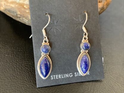 Navajo Lapis Lazuli Multi-Stone Dangle Drop Earrings | Sterling Silver | 0.9" | 12709