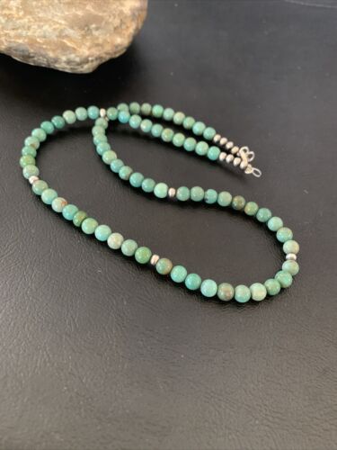 Navajo Royston Green Turquoise Necklace | Sterling Silver | Authentic Native American Handmade | 18" | 02213