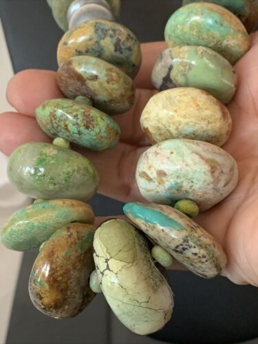 Navajo Pearl Sterling Silver Graduated Natural Green Turquoise Necklace | Authentic Native American | 23" | 00729