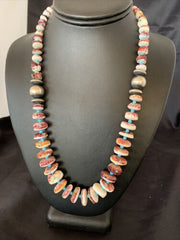 Navajo Purple Spiny Oyster & Turquoise Necklace | Sterling Silver | Authentic Native American | Graduated | 22" | 11390