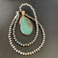 Men's Navajo Pearls Necklace with Blue Kingman Turquoise Pendant | Sterling Silver | Native American Handmade | 12600
