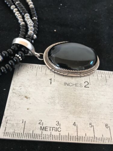 Navajo Pearls Black Onyx Pendant Necklace | Sterling Silver | 3 Strand| 23" | 8143