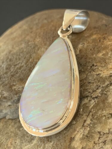 Navajo White Faux Opal Pendant | Sterling Silver | Native American Handmade | 1.50" | 1393