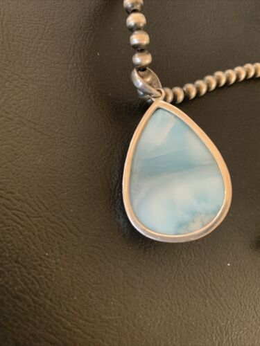 Navajo Blue Larimar Pendant Necklace | Sterling Silver Beads | Authentic Native American Handmade | 1765