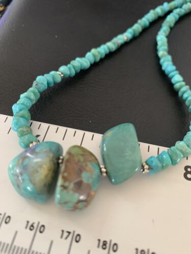 Navajo Blue Turquoise Nugget Pendant Necklace | Sterling Silver Pearls | 18" | Authentic Native American Handmade | 12446