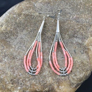 Handmade Liquid Silver Tube Bead Heishi Dangle Earrings | Pink Coral | Sterling Silver | 2.25" | 2025