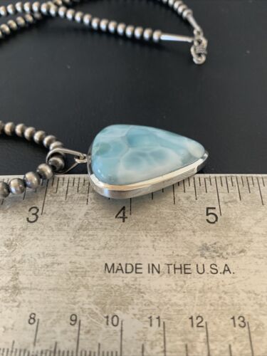 Navajo Blue Larimar Pendant Necklace | Sterling Silver Beads | Authentic Native American Handmade | 1764