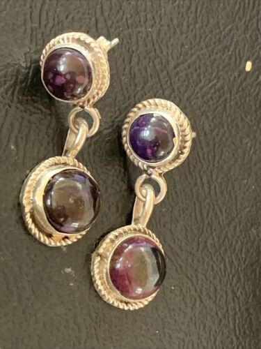 Navajo Purple Sugilite Post Dangle Earrings | Sterling Silver | Authentic Native American Handmade | 1598