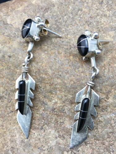 Navajo Black Onyx Earrings | Sterling Silver | Authentic Native American Handmade | 1" | 4438
