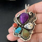 Navajo Sugilite, White Buffalo Turquoise, Spiny Oyster Multi-Stone Pendant | Authentic Native American Sterling Silver | Multi-Stone | 1224