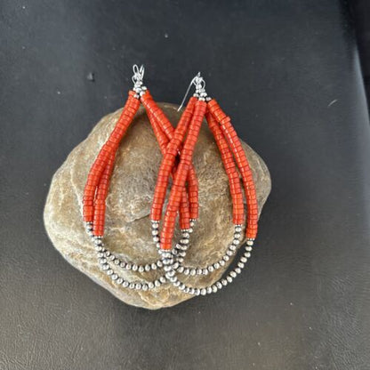 Southwestern Coral Heishi Bead Earrings | Sterling Silver | 3.5" | 14425