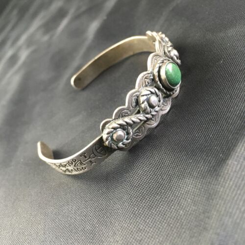 Southwestern Old Pawn Navajo Green Turquoise Bracelet | Sterling Silver | Authentic Native American Handmade | 1994