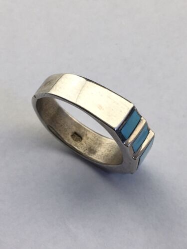 Navajo Blue Kingman Turquoise Inlay Ring | Sterling Silver | Sz 10 | Authentic Native American Handmade | 01594
