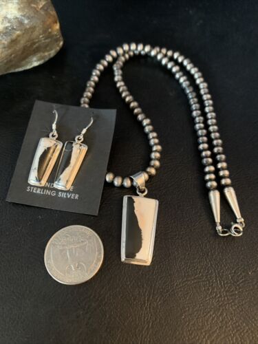 Navajo White Buffalo Turquoise Pendant | Sterling Silver Dangle Earrings | Authentic Native American Handmade | 14100