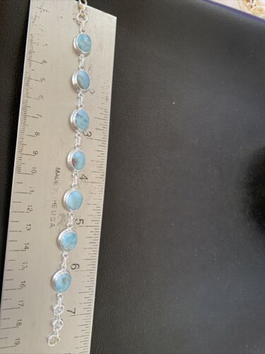 Navajo Blue Larimar 7-Link Bracelet | Sterling Silver | 7.5" | Authentic Native American Handmade | 10624