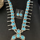 Kingman Turquoise Squash Blossom Necklace | Navajo Sterling Silver Naja | Authentic Native American | 14456
