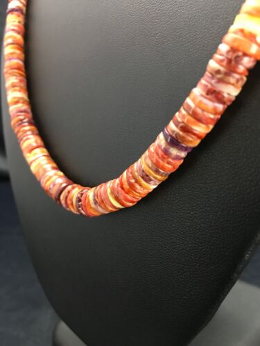 Navajo Orange Heishi Spiny Oyster Necklace Set | Sterling Silver | 22" | Authentic Native American Handmade | 2773