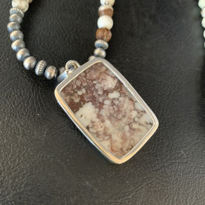 Navajo Wild Horse Turquoise Necklace Pendant | Sterling Silver | 21" | Authentic Native American Handmade | 13863