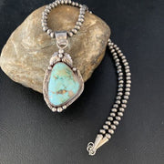 Men's Navajo Sonoran Gold Turquoise Pendant Necklace | Sterling Silver | Authentic Native American Handmade | 13657