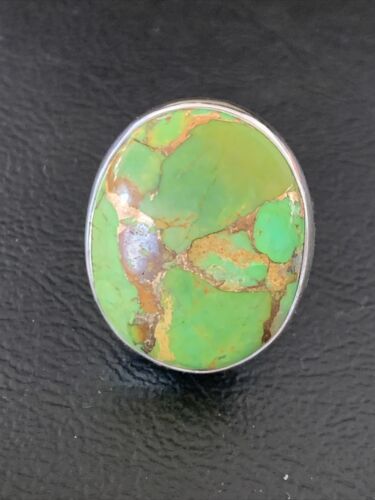 Adjustable Navajo Green Mojave Turquoise Ring | Sterling Silver | Sz 8 | 11789